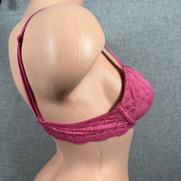 Vintage 34B Victoria's Secret Angels Bra Pink Lace Underwire Lined Demi Floral - Picture 4 of 10